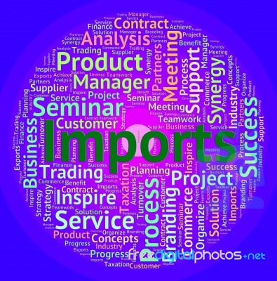 Imports Word Means Buy Abroad And Business Stock Image