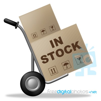 In Stock Means Carton Logistic And Box Stock Image