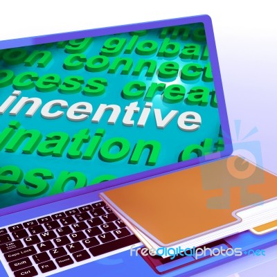 Incentive Word Cloud Laptop Shows Bonus Inducement Reward Stock Image