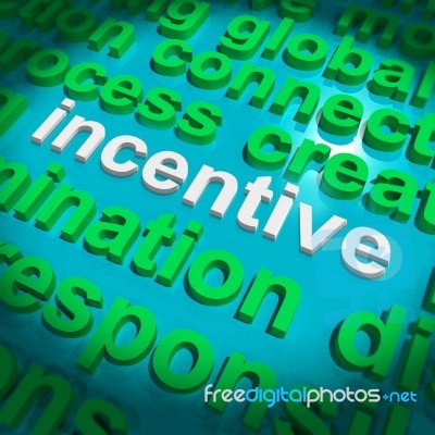Incentive Word Cloud Shows Bonus Inducement Reward Stock Image
