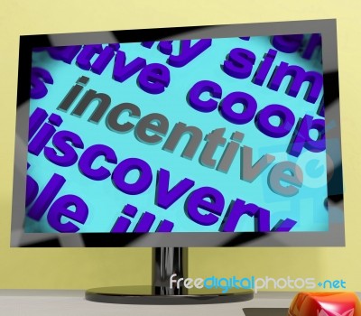 Incentive Word Screen Shows Motivation Enticement Or Reward Stock Image