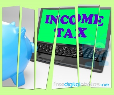 Income Tax Piggy Bank Means Taxation On Earnings Stock Image