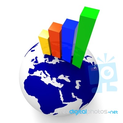 Increase Graph Worldwide Shows Graphics Globe And Statistic Stock Image