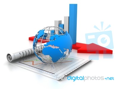 Increase Graph Worldwide Shows Graphics Globe And Statistic Stock Image