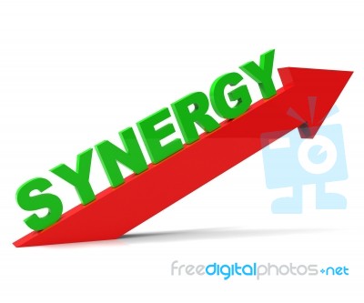 Increase Synergy Indicates Working Together And Collaborate Stock Image