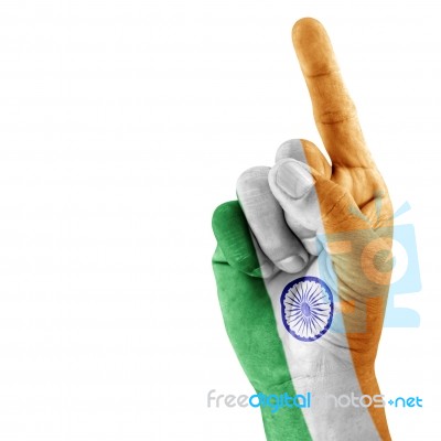 India Flag On pointing up Hand Stock Photo
