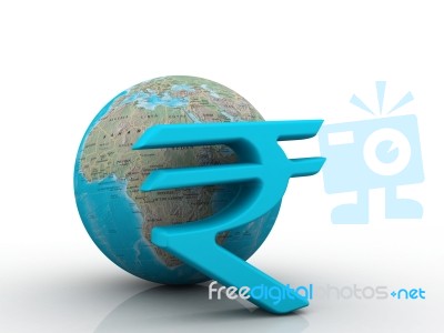 Indian Rupee Sign And World  Stock Image