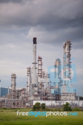 Industrial View At Oil Refinery Plant Form Industry Zone Stock Photo