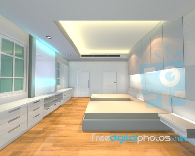 Ineterior Design Bedroom White Theme Stock Image