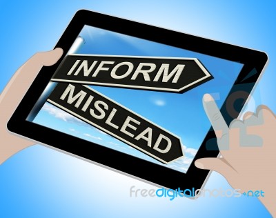 Inform Mislead Tablet Means Advise Or Misinform Stock Image