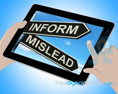 Inform Mislead Tablet Means Let Know Or Misguide Stock Image