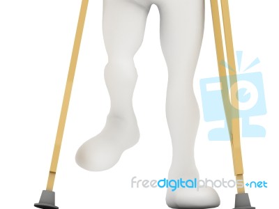 Injured Man walking with Crutches Stock Photo