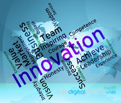 Innovation Words Shows Innovating Concept And Text Stock Image