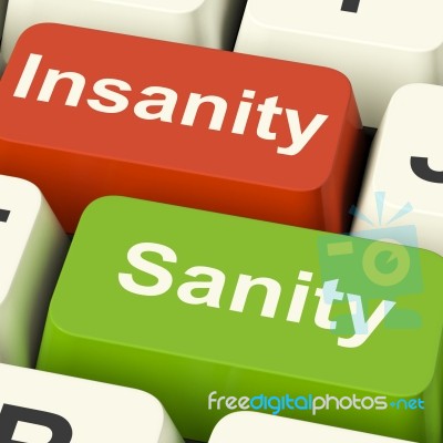 Insanity Sanity Keys Shows Sane Or Insane Psychology Stock Image