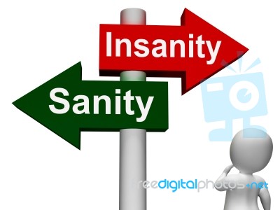 Insanity Sanity Signpost Shows Sane Or Insane Stock Image
