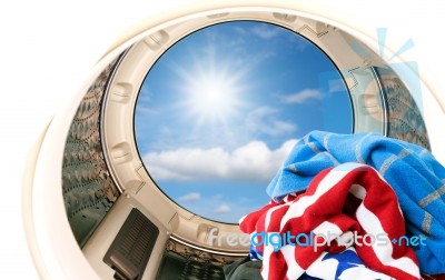 Inside The Washing Machine Stock Photo