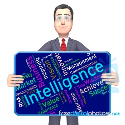 Intelligence Words Represents Intellectual Capacity And Acumen Stock Image