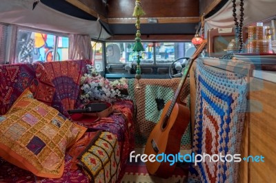 Interior 1960s Campervan In The Motor Museum At Bourton-on-the-w… Stock Photo