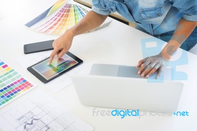 Interior Design Or Graphic Designer Renovation And Technology Co… Stock Photo