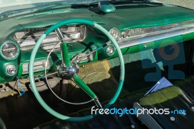 Interior Of A Cadillac Wedding Car In Market Square Bruge Stock Photo