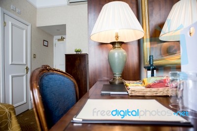 Interior Of A Table In A Hotel Room Stock Photo