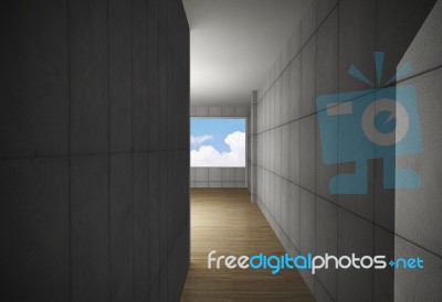 Interior With Bare Concrete Wall And Wood Floor Stock Image