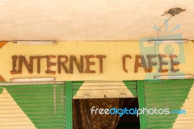 Internet Cafee Sign Above Entrance Stock Photo