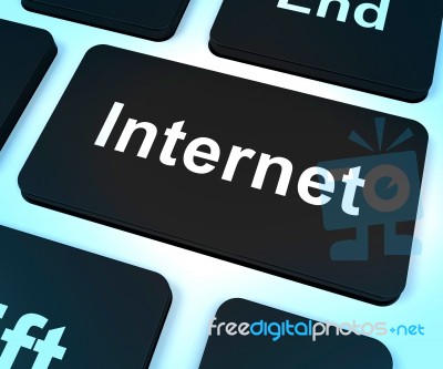 Internet Key Shows Online Connection Stock Image