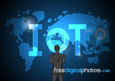Internet Of Things Technology Map World Globe Man Abstract Backg… Stock Image