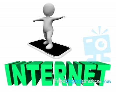 Internet Phone Shows Web Site And Cellphone 3d Rendering Stock Image