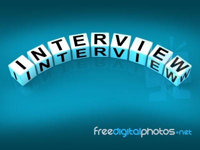 Interview Blocks Mean Conversation Or Dialogue When Interviewing… Stock Image