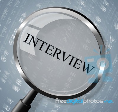 Interview Magnifier Shows Research Conference And Interviewed Stock Image