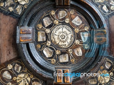 Intricate Woodwork On A Sideboard At Michelham Priory Stock Photo