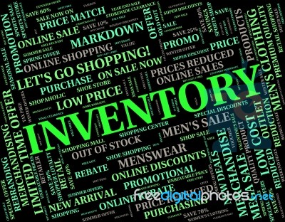 Inventory Word Meaning Merchandise Product And Storage Stock Image