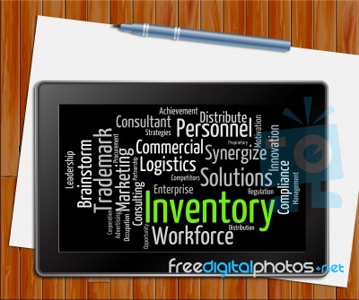 Inventory Word Means Stocks Inventories And Stock Tablet Stock Image