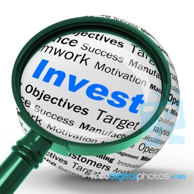 Invest Magnifier Definition Shows Put Money In Real State Or Inv… Stock Image