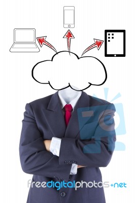 Invisible Businessman Cloud Computing Head Brain Idea Stock Photo