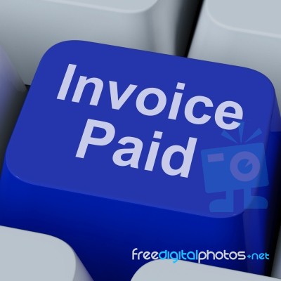 Invoice Paid Key Shows Bill Payment Made Stock Image