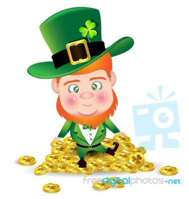 Irish Man On Gold Coin For St.patrick's Day Stock Image
