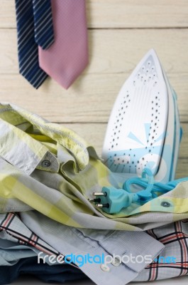 Iron And Laundry Housework Stock Photo