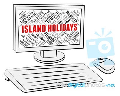 Island Holidays Indicates Online Vacation And Computer Stock Image