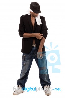 Isolated Black Man Getting Ready To Dance Stock Photo