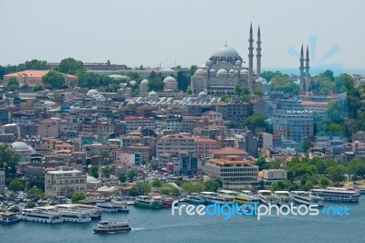 Istanbul, Turkey - May 24 : View Of Buildings Along The Bosphorus In Istanbul Turkey On May 24, 2018 Stock Photo