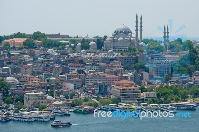 Istanbul, Turkey - May 24 : View Of Buildings Along The Bosphorus In Istanbul Turkey On May 24, 2018 Stock Photo