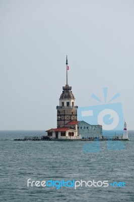 Istanbul, Turkey - May 24 : View Of Maiden's Tower In The Bosphorus In Istanbul Turkey On May 24, 2018. Unidentified People Stock Photo