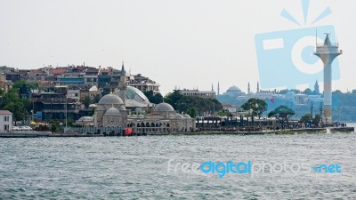 Istanbul, Turkey - May 24 : View Of Semsi Pasa Mosque In Istanbul Turkey On May 24, 2018. Unidentified People Stock Photo
