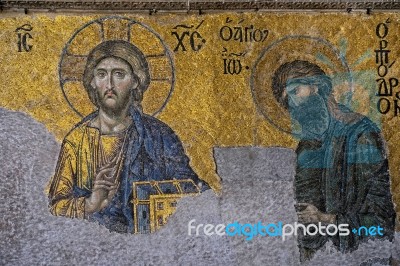 Istanbul, Turkey - May 26 : Example Of Christian Art In Hagia Sophia Museum In Istanbul Turkey On May 26, 2018 Stock Photo Istanbul, Turkey - May 26 : Example Of Christian Art In Hagia Sophia Museum In Istanbul Turkey On May 26, 2018 Stock Photo