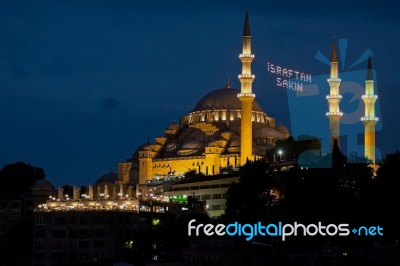 Istanbul, Turkey - May 29 : Night-time View Of The Suleymaniye Mosque In Istanbul Turkey On May 98, 2018 Stock Photo