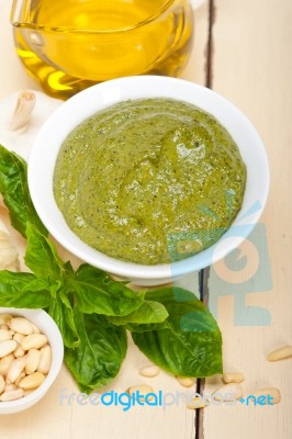 Italian Basil Pesto Sauce Ingredients Stock Photo