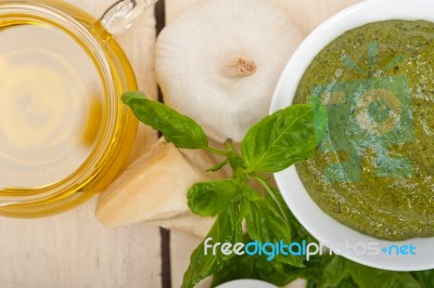 Italian Basil Pesto Sauce Ingredients Stock Photo